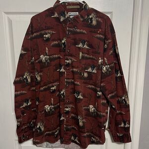 🔥🔥 COLUMBIA RIVER LODGE Nature Hunting Dog Corduroy Button Shirt - GUC - Sz XL